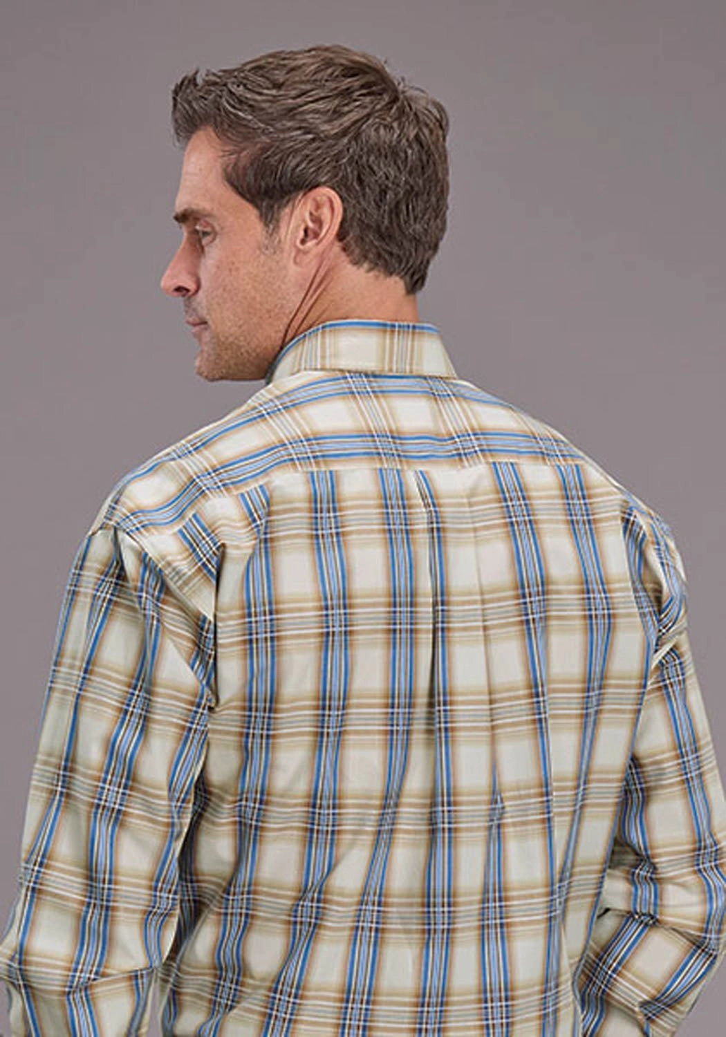 Lightweight texture Geometric Pattern Stetson Mens 2514 Cinnabar Plaid Brown 100% Cotton 1 Pkt L/S Shirt