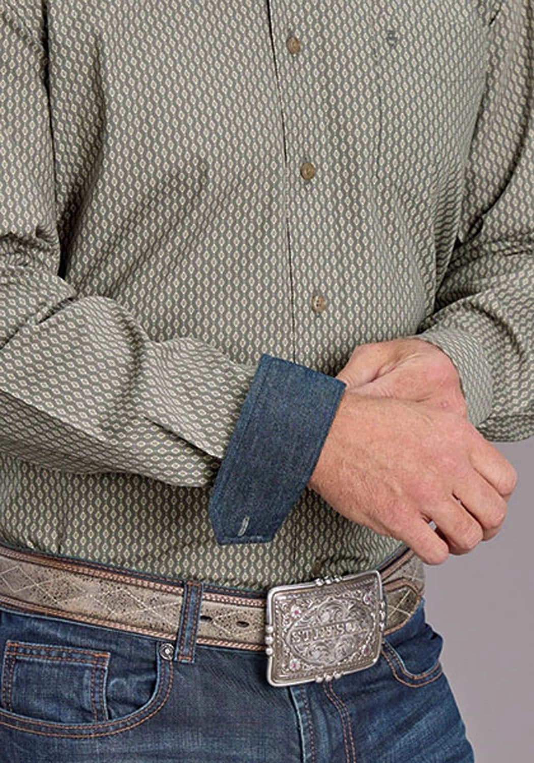 Stetson Mens 2517 Smoke Diamonds Grey 100% Cotton L/S Shirt Contemporary Style Lightweight Material