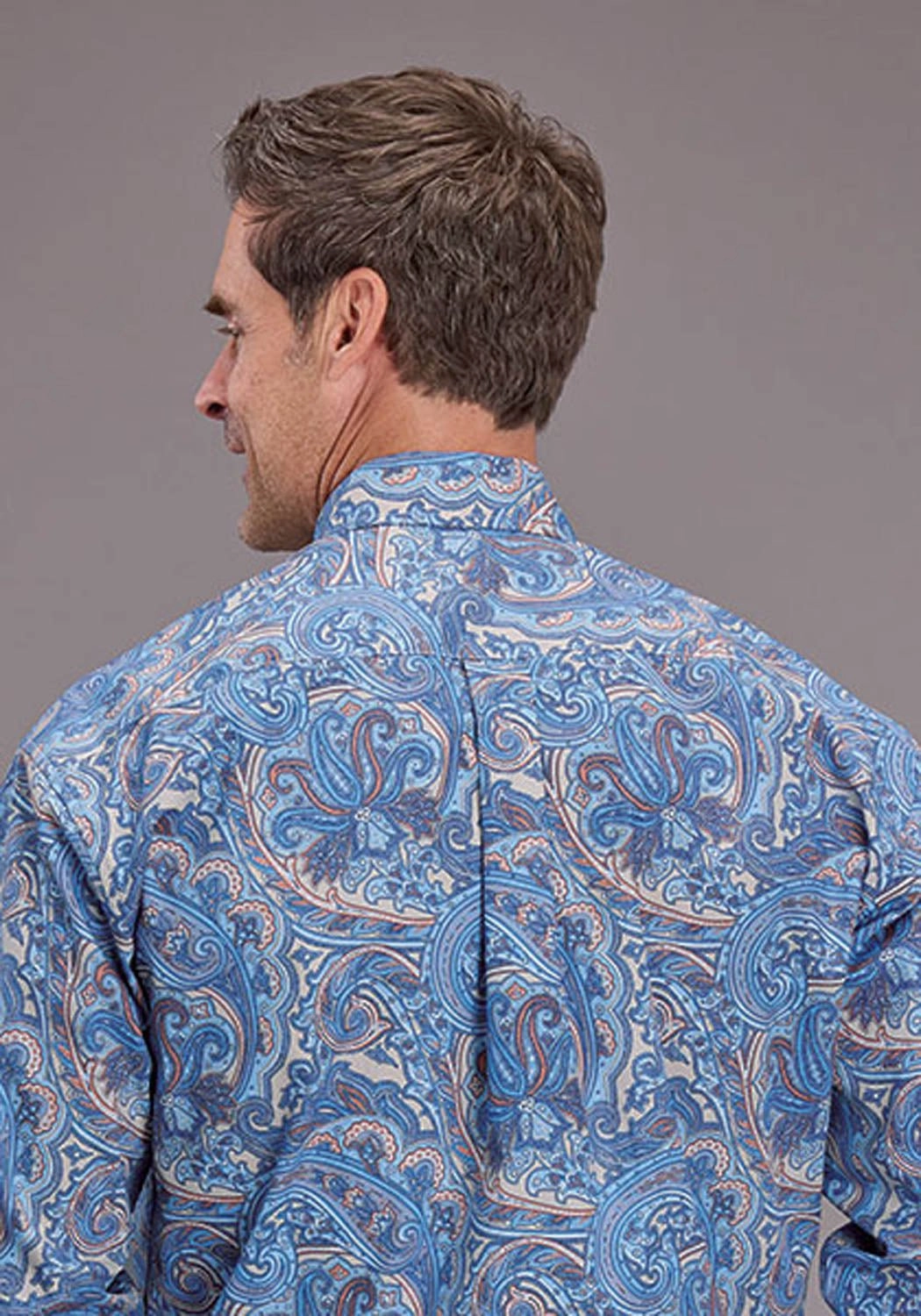 Youthful Appeal Plaid Design Stetson Mens 2521 Sunrise Paisley Blue 100% Cotton L/S Shirt