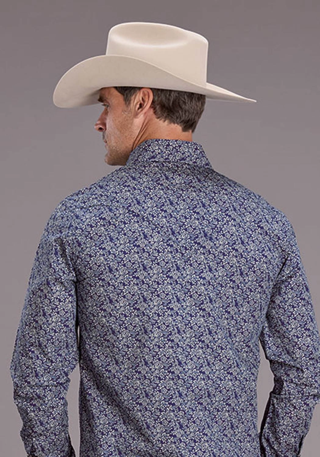 Stetson Mens 2523 Vintage Prairie Blue 100% Cotton L/S Shirt Elegant Finish Oversized Fit