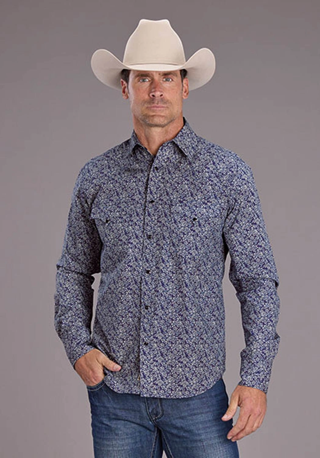 Timeless Classic Stetson Mens 2523 Vintage Prairie Blue 100% Cotton L/S Shirt