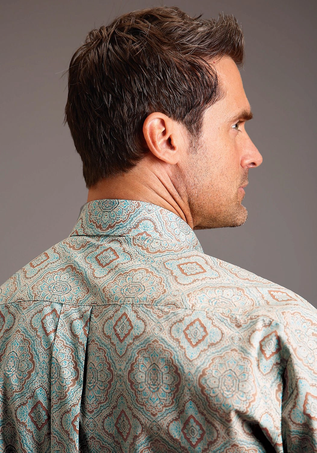 Stetson Mens Aqua Paisley Green 100% Cotton L/S Shirt Lightweight Layers