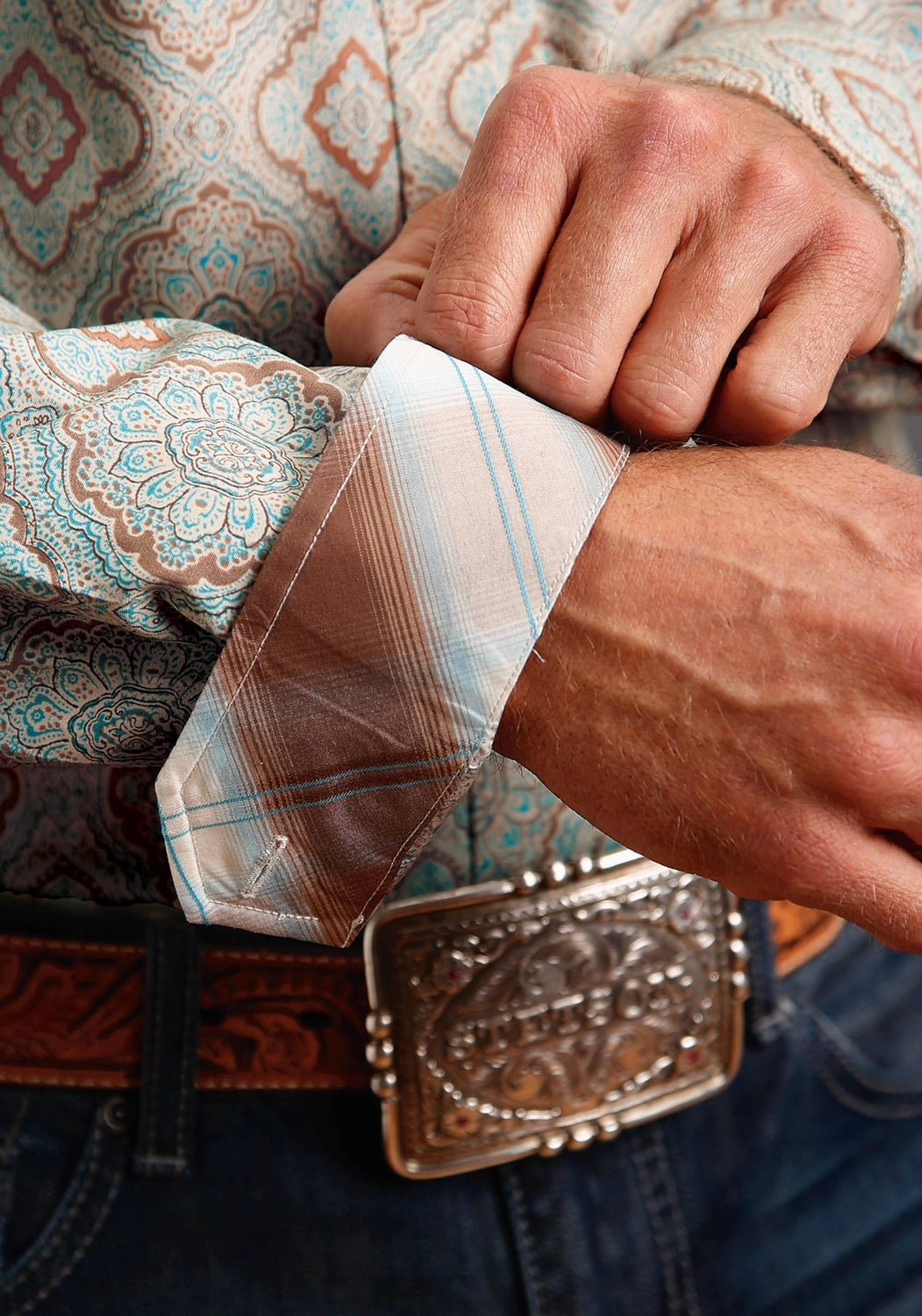 Stetson Mens Aqua Paisley Green 100% Cotton L/S Shirt Urban Trend Weekend Outfit