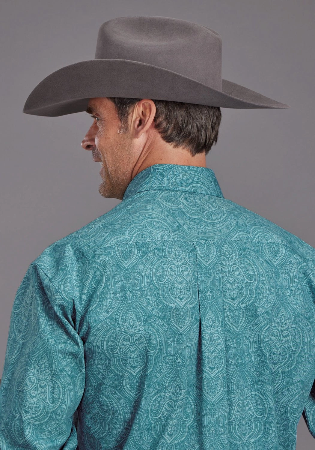 High-End Look Yoke Design Stetson Mens Aquamarine Paisley Blue 100% Cotton 1 Pkt L/S Shirt
