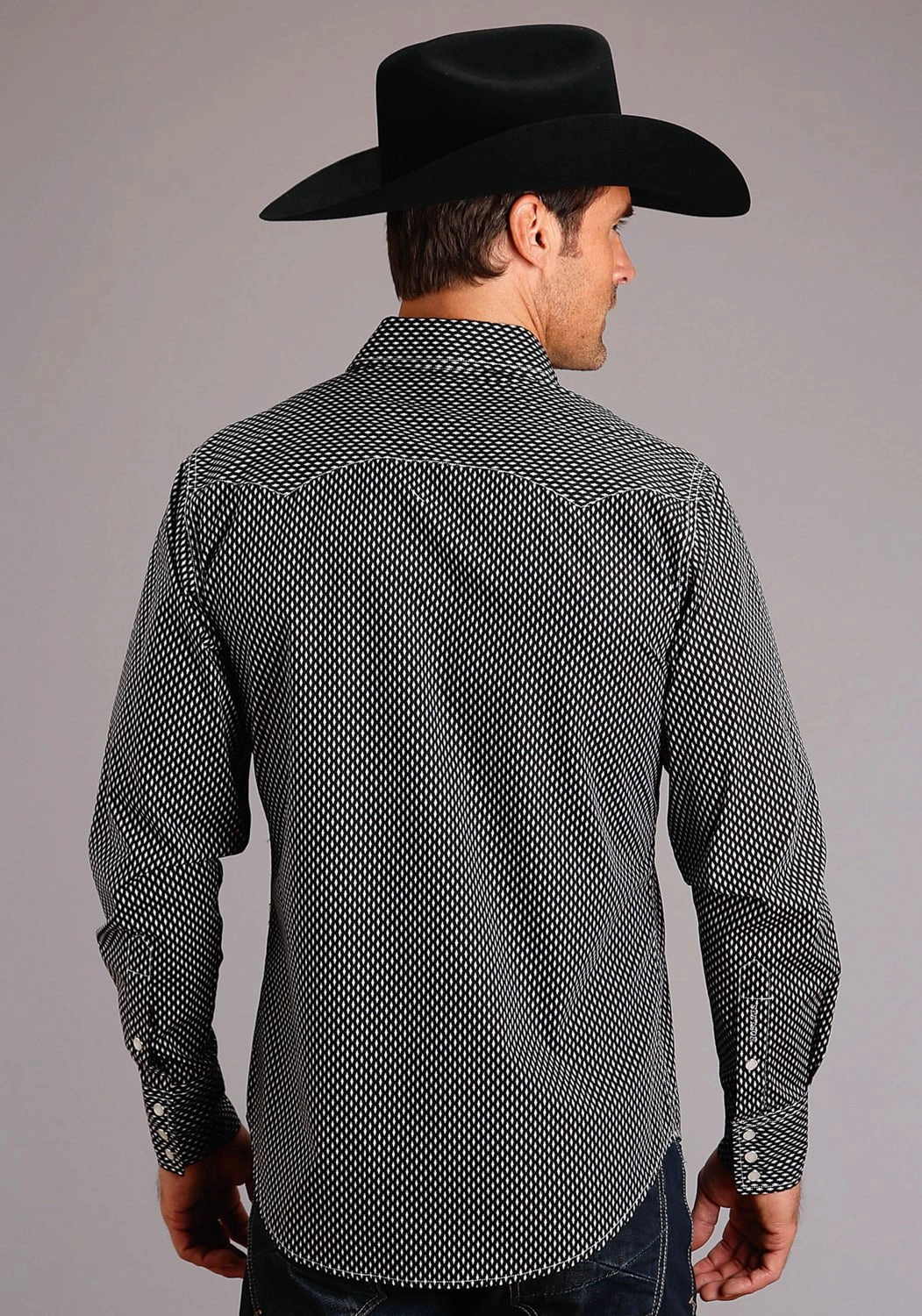 Stetson Mens Black 100% Cotton Diamond Geo L/S Shirt Flexible Movement