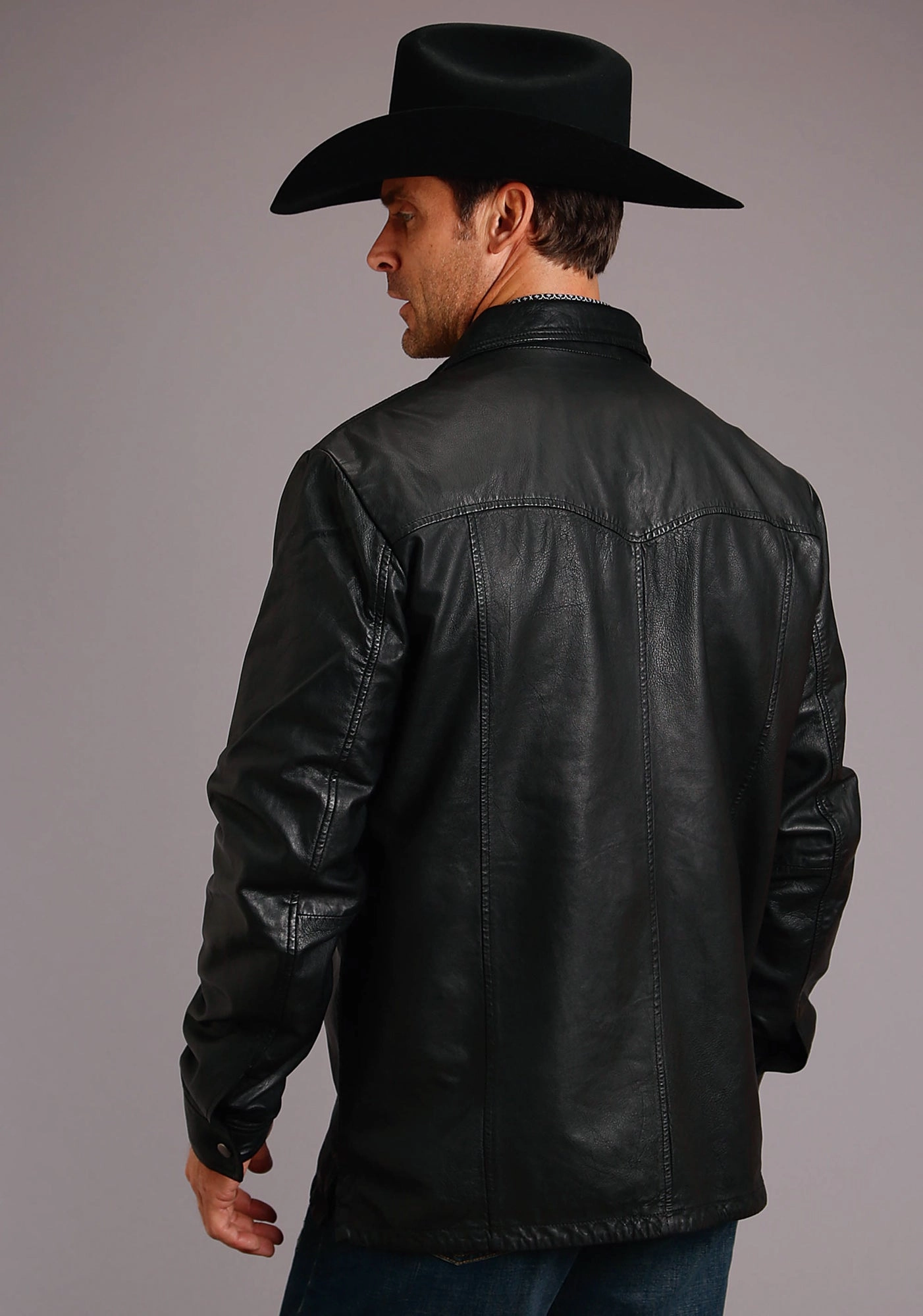 Stetson Mens Black Leather Western Shirt Jacket Neutral Tones Budget Friendly