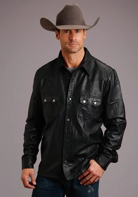High-Quality Fabric Stetson Mens Black Leather Western Shirt Jacket