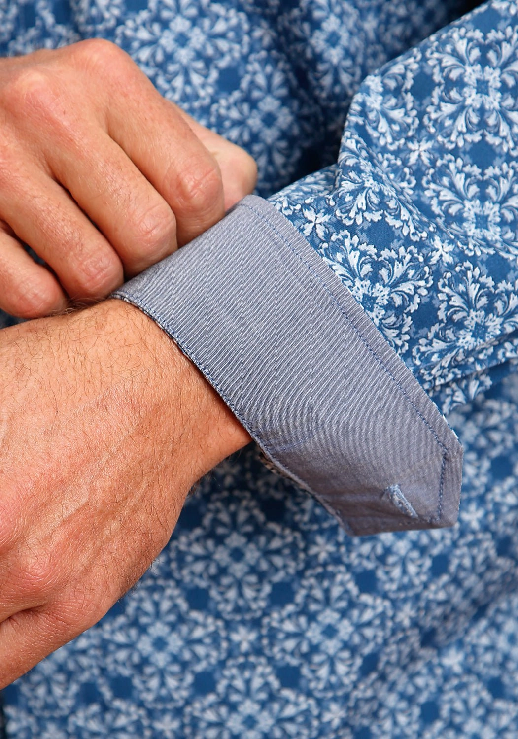 vacation wear Stetson Mens Blue 100% Cotton Baroque BD L/S 1 Pocket Shirt