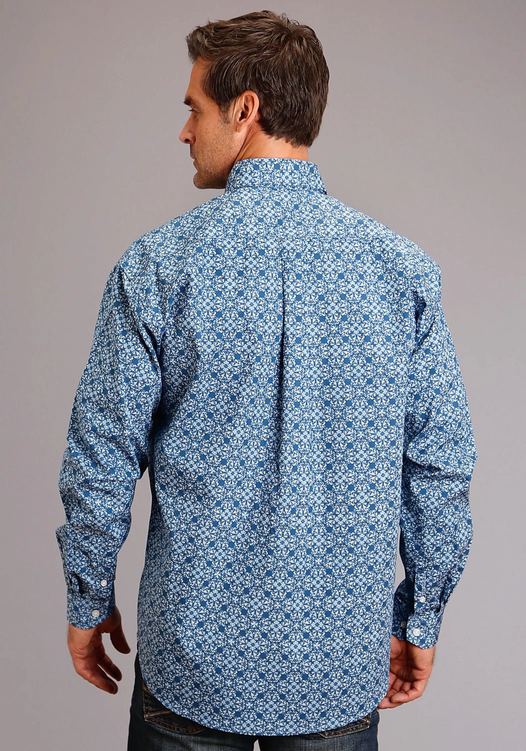Eco friendly materials Quick-Dry Stetson Mens Blue 100% Cotton Baroque BD L/S 1 Pocket Shirt