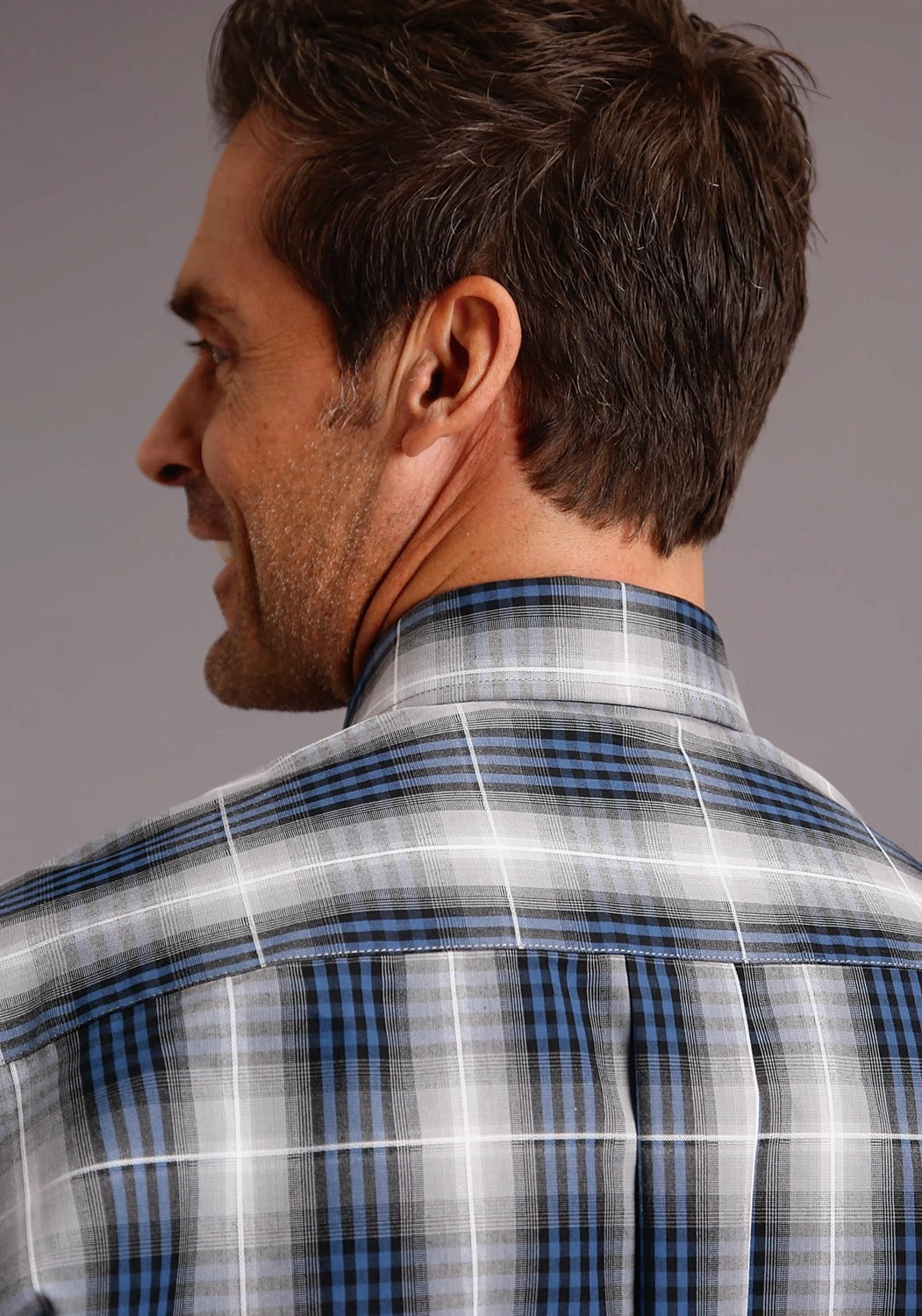 Stetson Mens Blue 100% Cotton Checked Ombre BD L/S 1 Pkt Shirt Eco-Friendly Choice