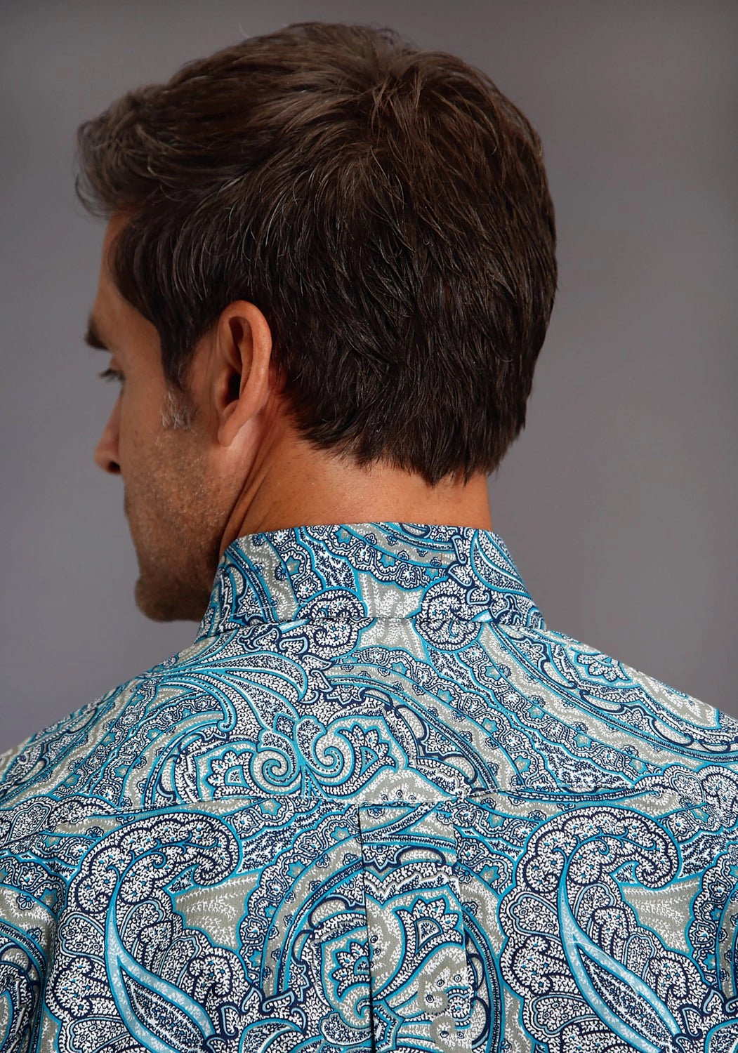 Quick Release Placket Stetson Mens Blue 100% Cotton Deep Sea Paisley BD L/S 1 Pkt Shirt
