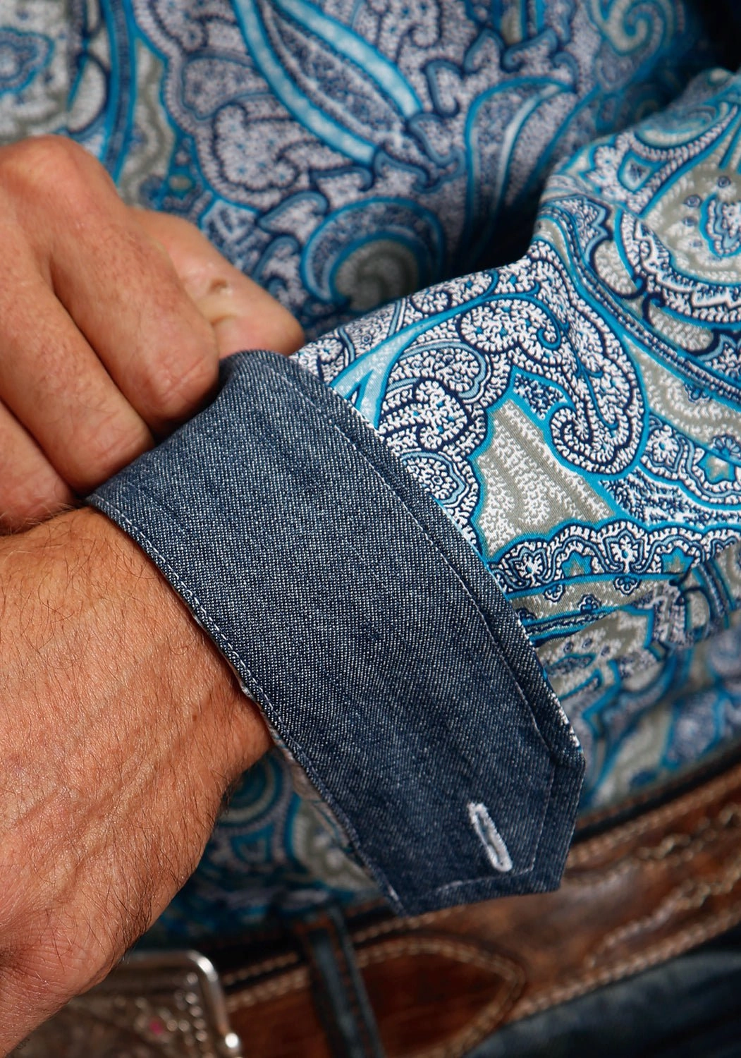 Brushed Inner Lining Stetson Mens Blue 100% Cotton Deep Sea Paisley BD L/S 1 Pkt Shirt