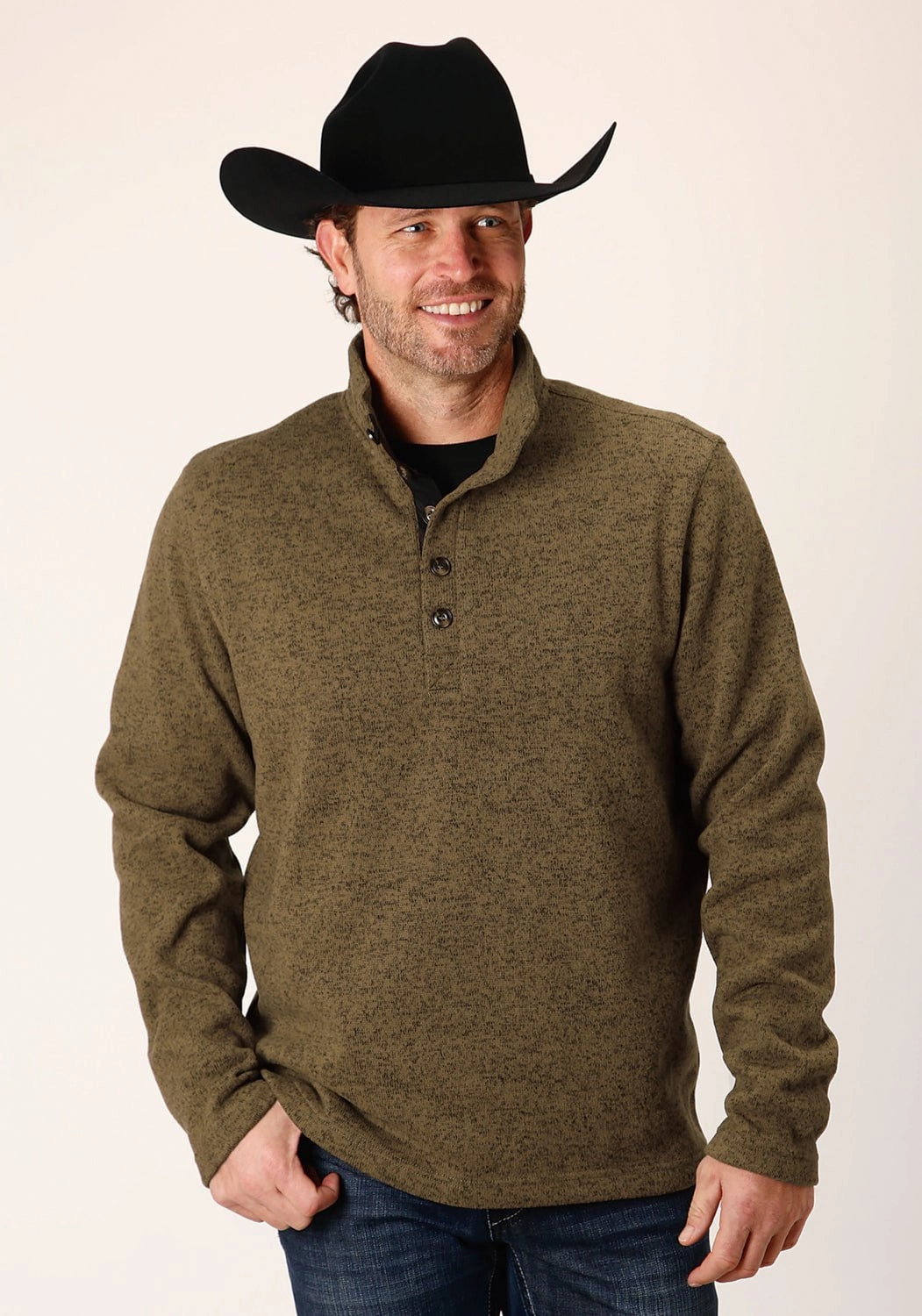 Stetson Mens Bonded Knit Brown Polyester L/S Pullover Sweater Unique Design Lounge Comfort