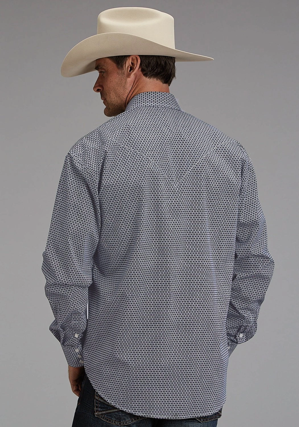 Stetson Mens Broken Diamond Navy 100% Cotton L/S Shirt Daytime Look