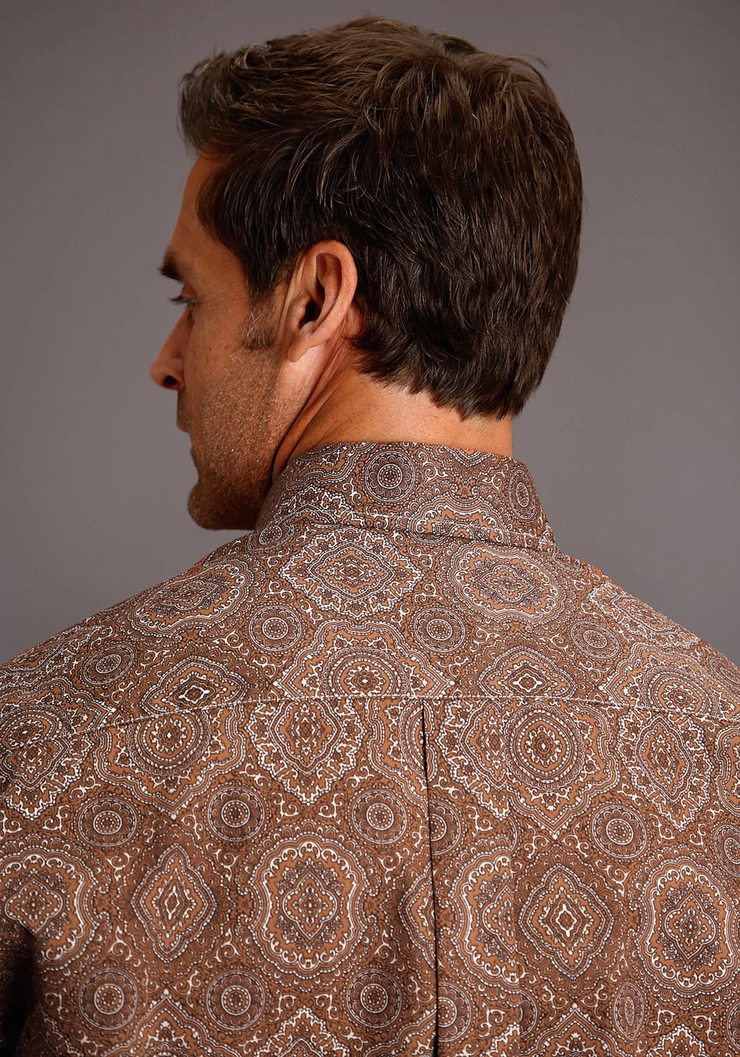 Subtle design Neutral Colors Stetson Mens Brown 100% Cotton Medallion Paisley BD L/S 1 Pocket Shirt