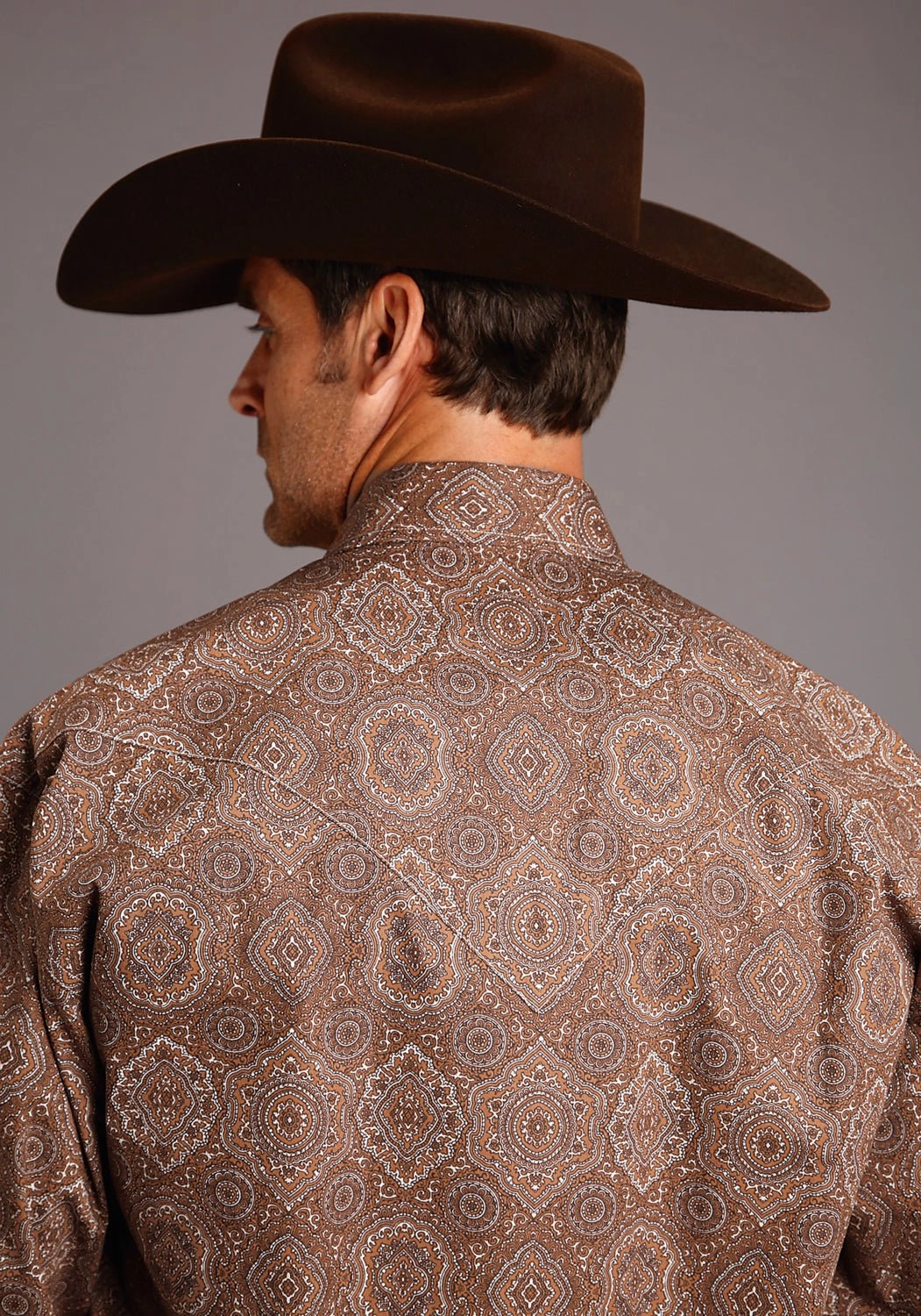 Layering Essential gender-neutral Stetson Mens Brown 100% Cotton Medallion Paisley L/S 2 Pkt Shirt