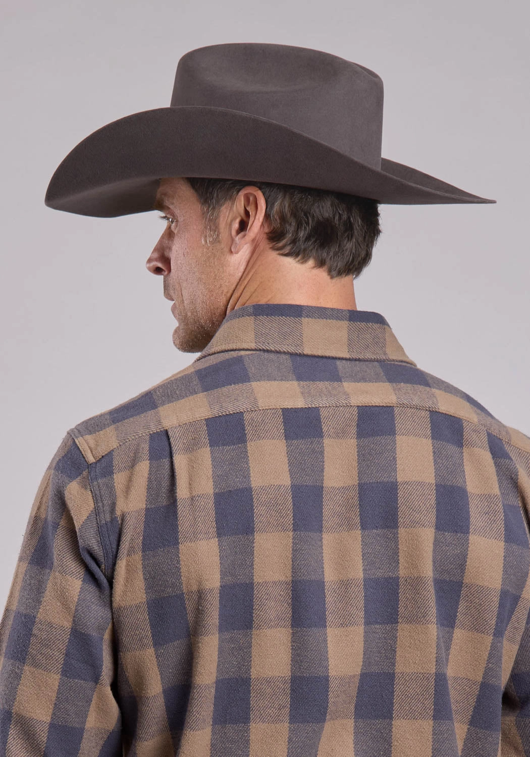 Stetson Mens Brushed Buffalo Check Brown/Gray 100% Cotton Btn L/S Shirt Plus Size Patterned Texture