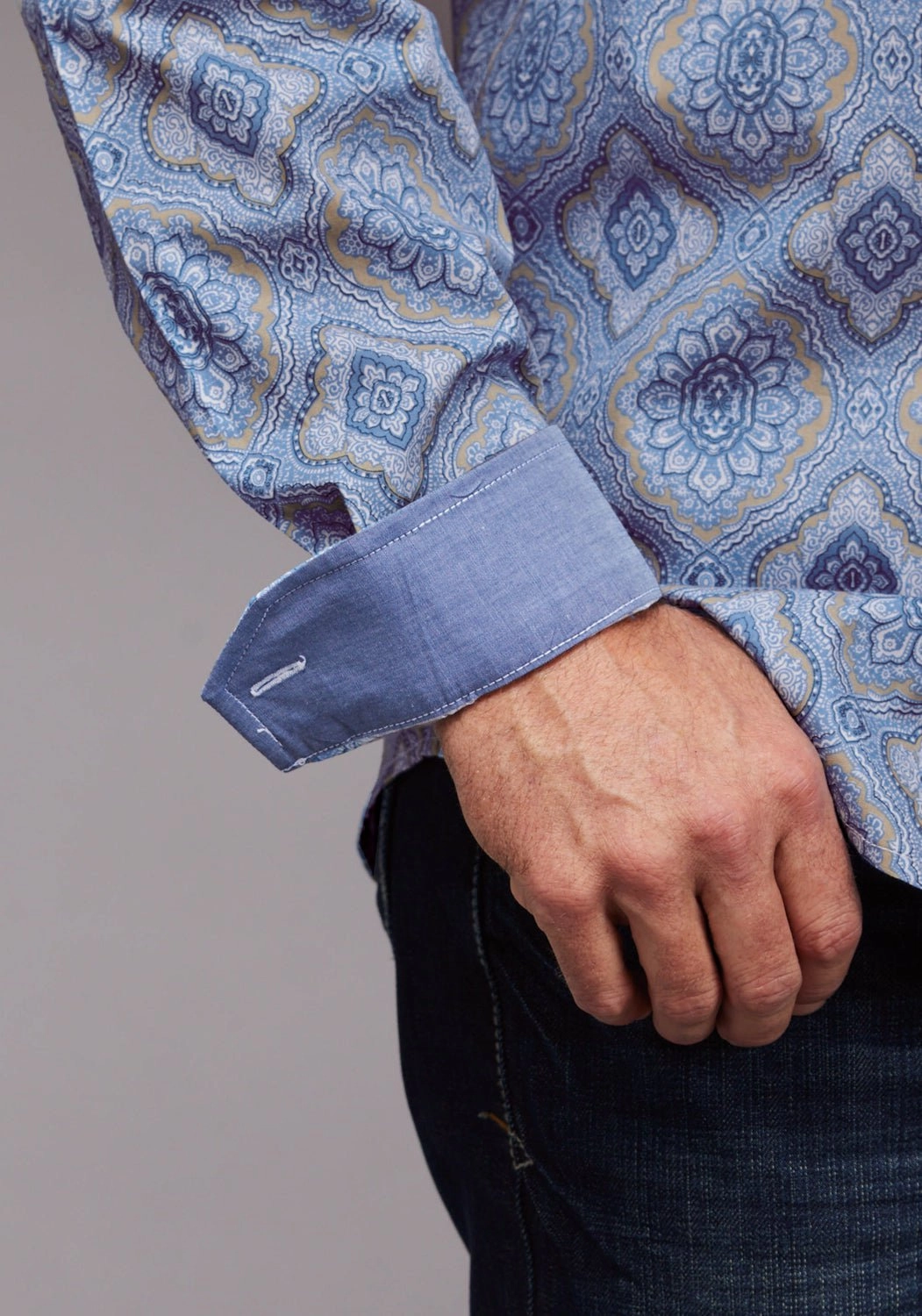 Stetson Mens Chambray Medallion Paisley Blue 100% Cotton 1 Pkt L/S Shirt holiday season