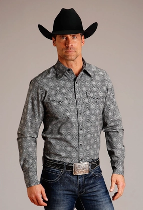 Edgy Fashion Mix-And-Match Stetson Mens Classic Medallion Black 100% Cotton L/S Shirt