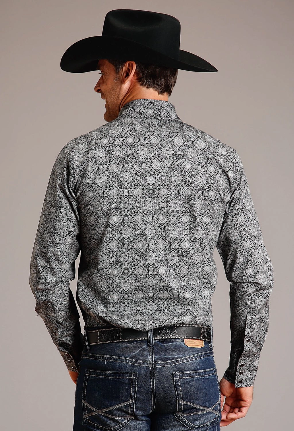 Stetson Mens Classic Medallion Black 100% Cotton L/S Shirt Printed design Lightweight Layer