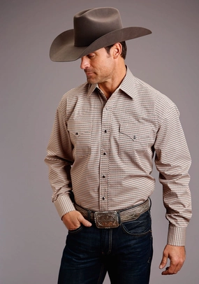 Moisture Wicking Layer Sleek Silhouette Stetson Mens Cross Geo Blue 100% Cotton Tall L/S Shirt