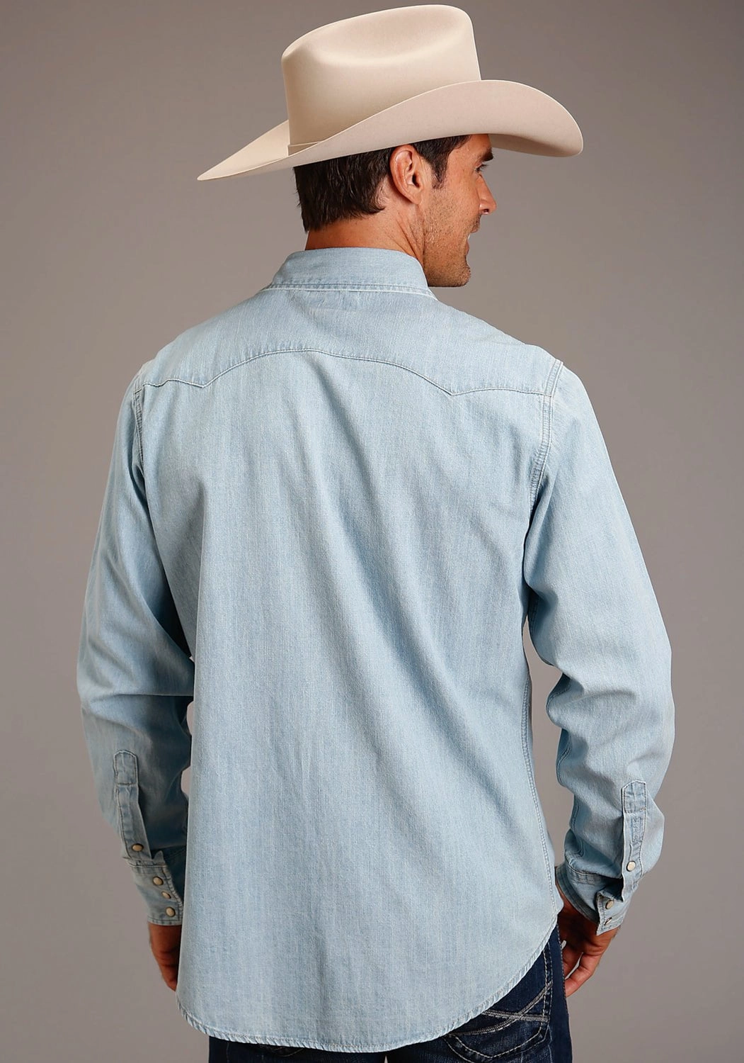 Stetson Mens Denim Snap Blue 100% Cotton L/S Shirt Urban Fashion Tear Resistant Reinforcement