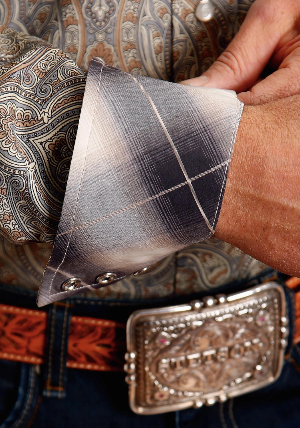 Stetson Mens Desert Medallion Paisley Brown 100% Cotton L/S Shirt Functional Fashion