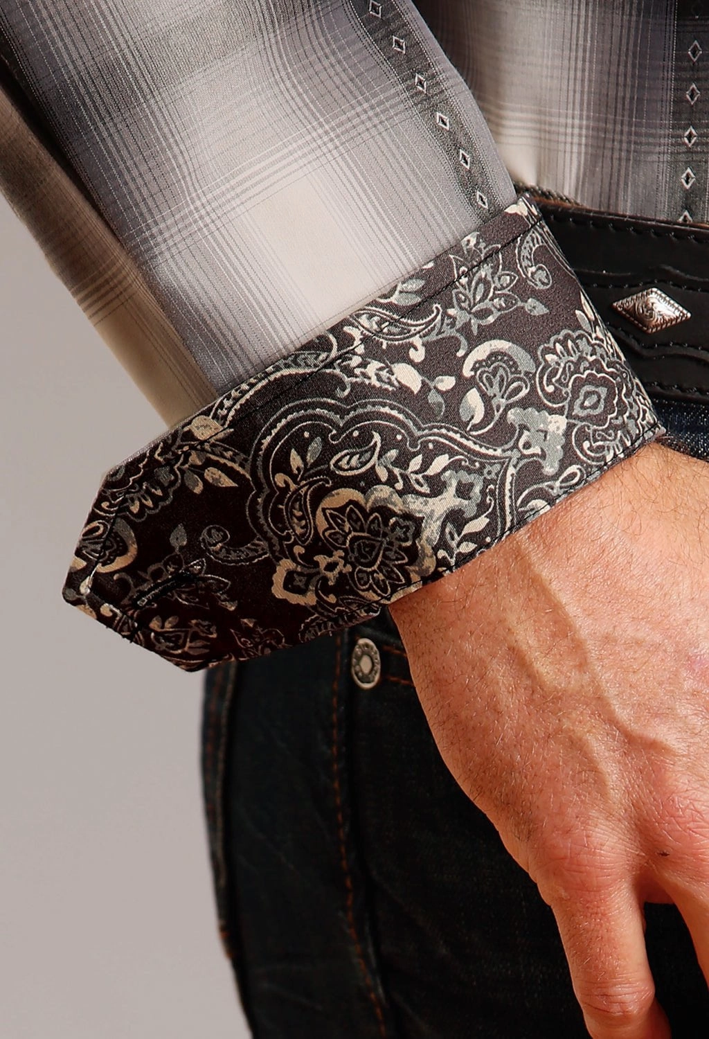 Vintage Wash Durable Stitching Stetson Mens Desert Ombre Grey 100% Cotton L/S Shirt