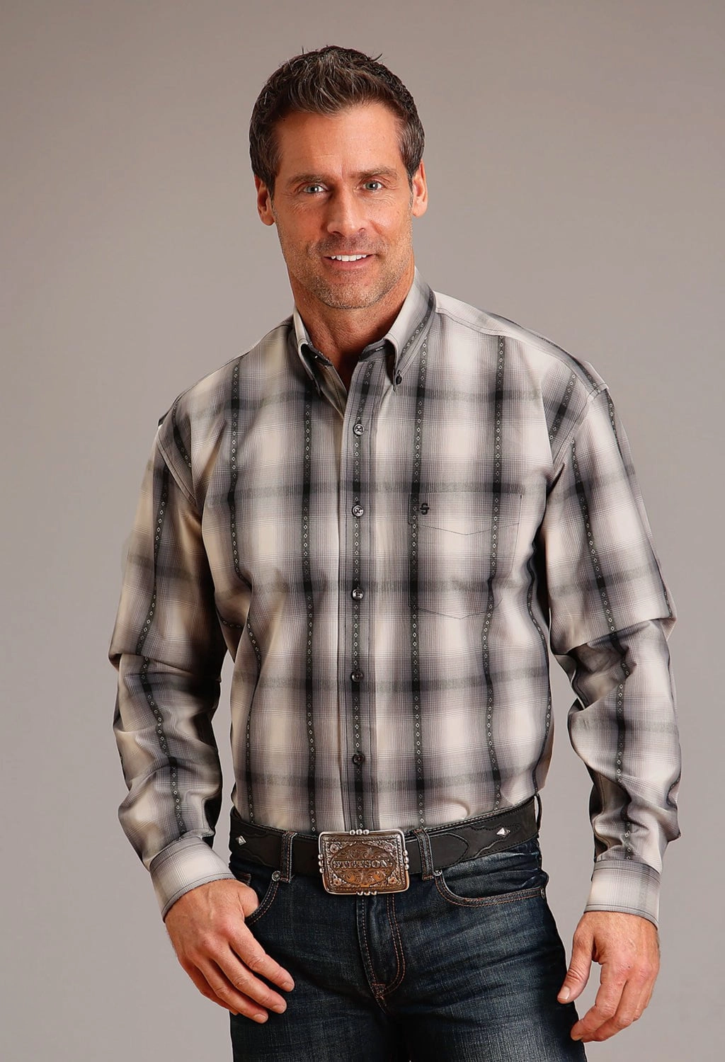 Weekend Vibes Sophisticated Elegance Stetson Mens Desert Ombre Grey 100% Cotton L/S Shirt