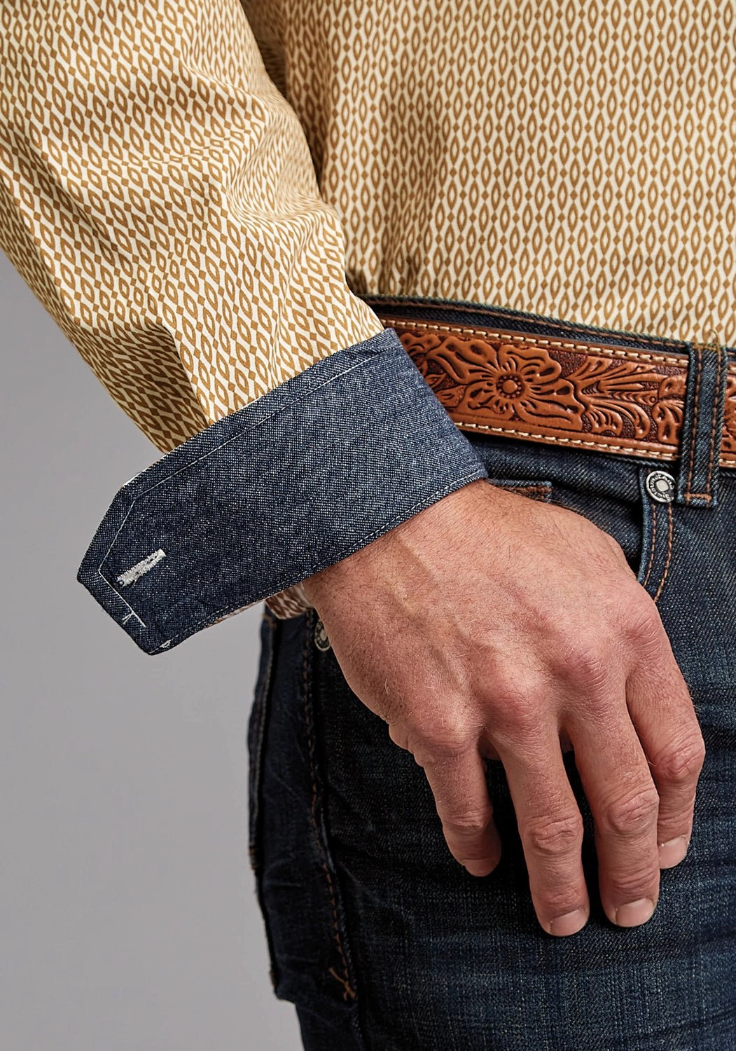 Weekend Outing Stetson Mens Diamond Eye Geo Orange 100% Cotton 1 Pkt L/S Shirt