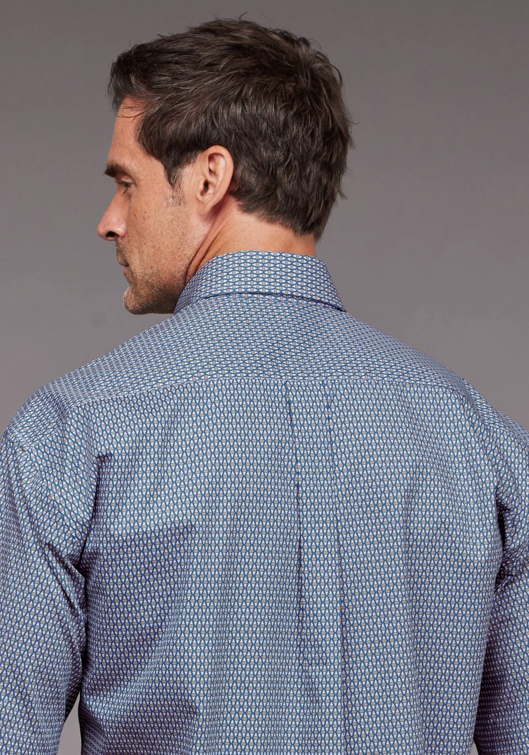 Stetson Mens Diamond Neat Blue 100% Cotton 1 Pkt S/S Shirt Sophisticated Look Country Escape