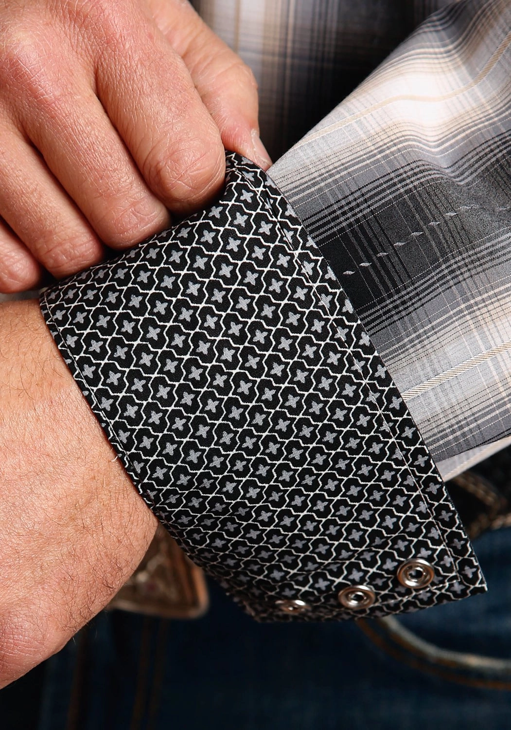 Stetson Mens Dobby Ombre Black/White 100% Cotton Tall L/S Shirt garden party Wrinkle Resistant Material