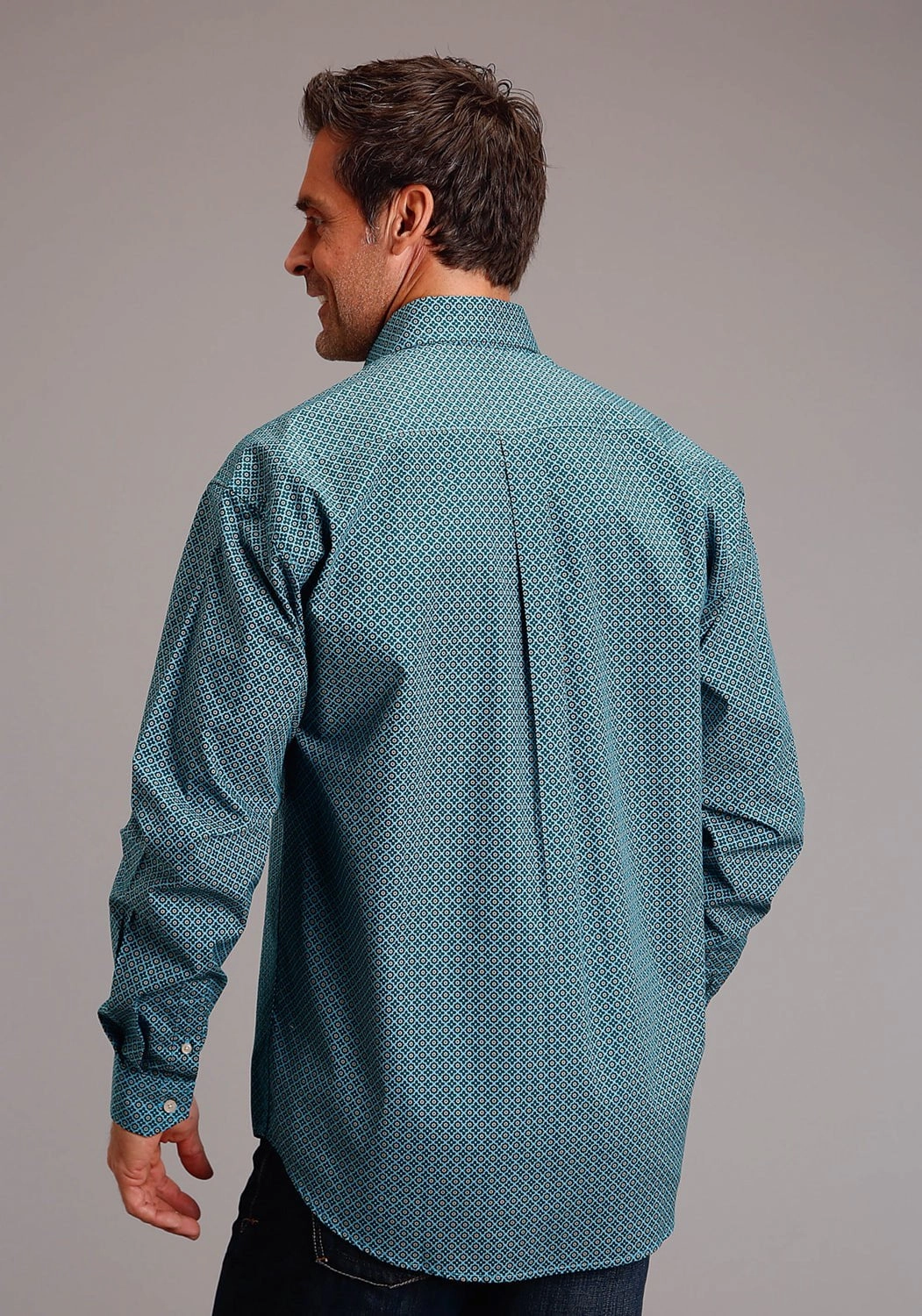 Stetson Mens Four Leaf Foulard Green 100% Cotton L/S Shirt Floral Motif Minimalist Closure