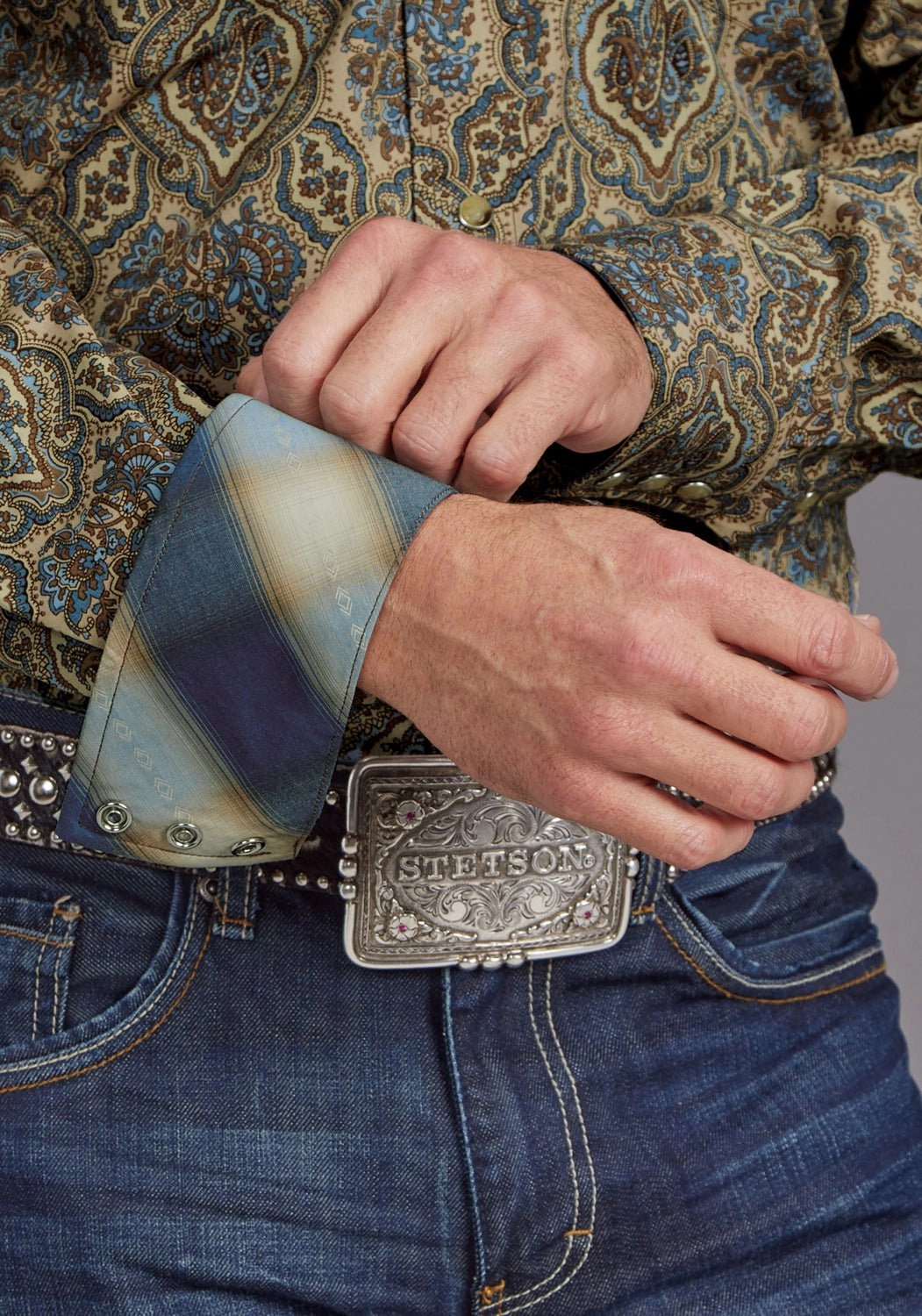 Lounge Wear Tailored Cut Stetson Mens Frontier Medallion Brown 100% Cotton L/S Shirt