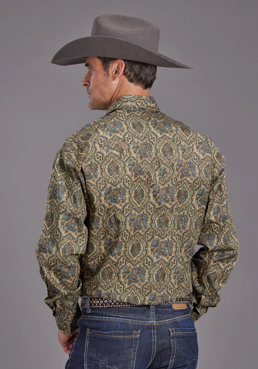 Customizable Design Eco-friendly Stetson Mens Frontier Medallion Brown 100% Cotton L/S Shirt