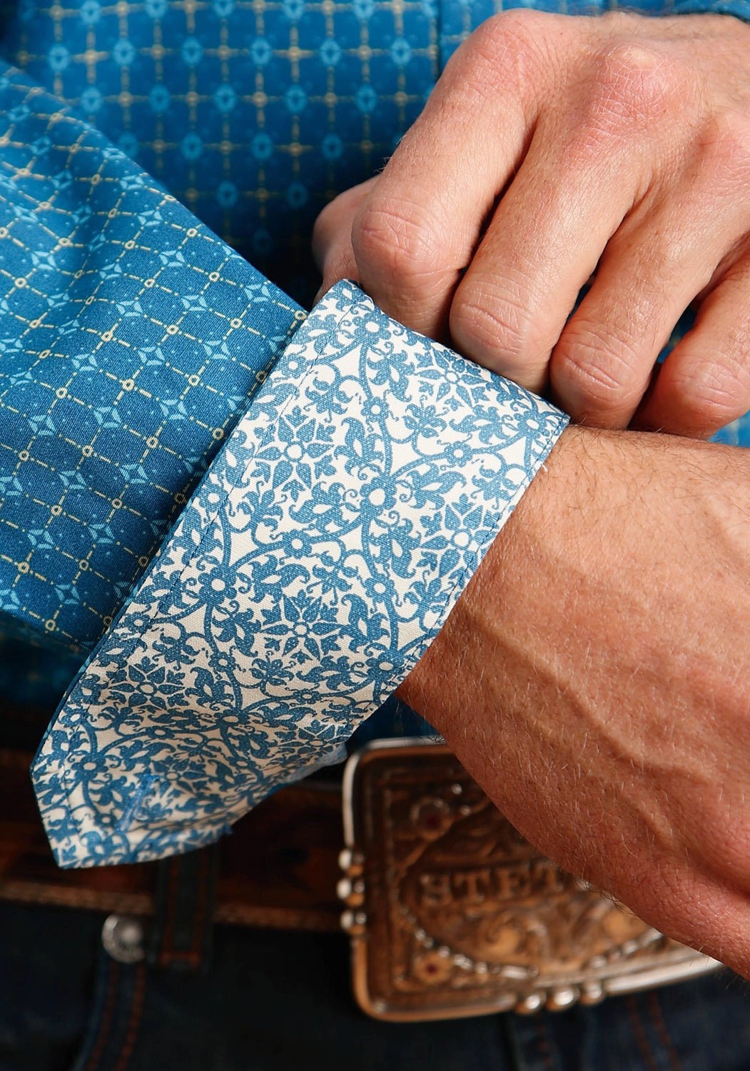 Contemporary Style Stetson Mens Geo Teal 100% Cotton L/S Shirt