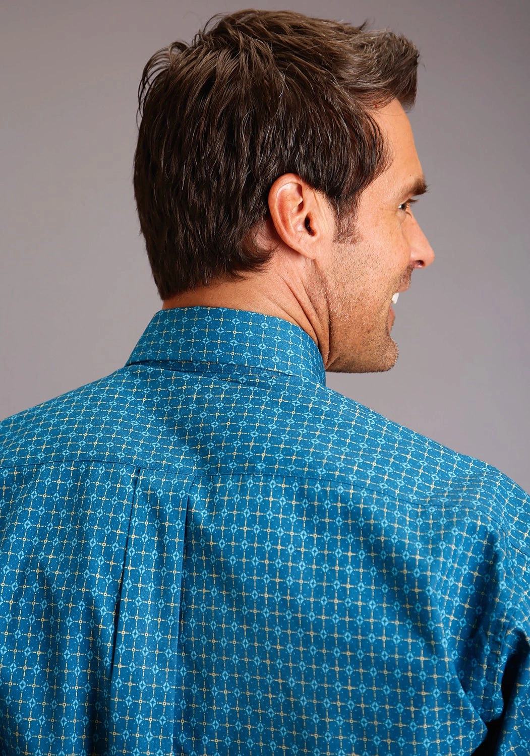 Stetson Mens Geo Teal 100% Cotton L/S Shirt Bold Prints