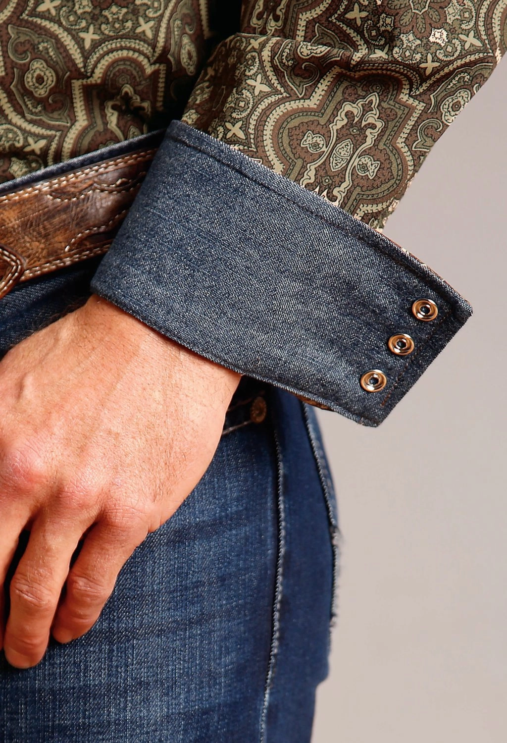 Travel Essential Stetson Mens Grandiose Paisley Brown 100% Cotton L/S Shirt