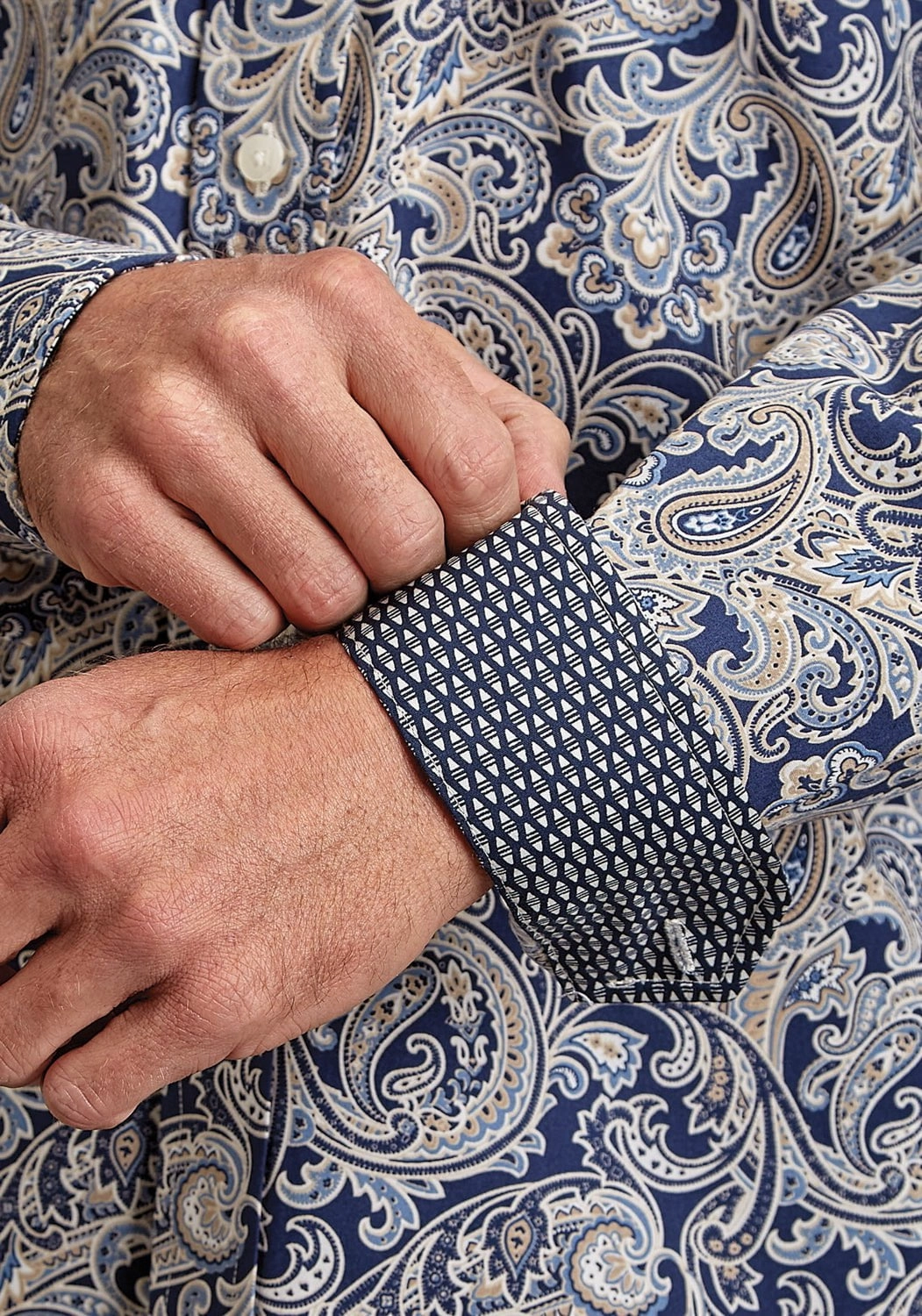 Stetson Mens Greenspring Paisley Blue 100% Cotton L/S Shirt Multi Functional Pockets Pocket Detailing