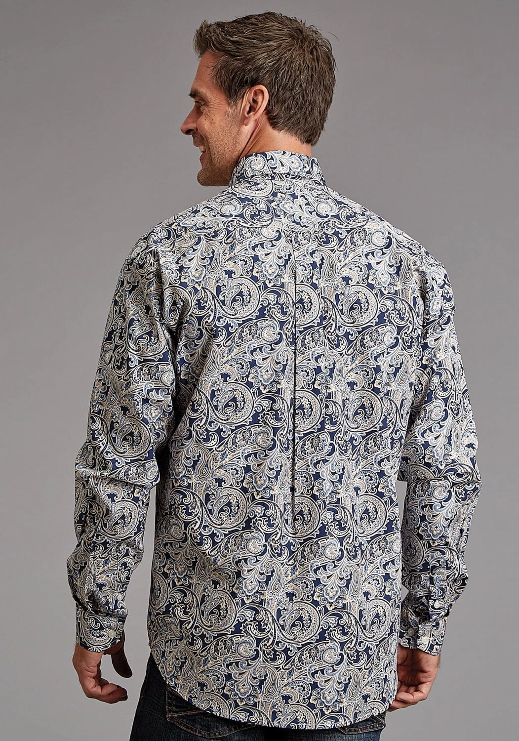 Stetson Mens Greenspring Paisley Blue 100% Cotton L/S Shirt Layering Piece