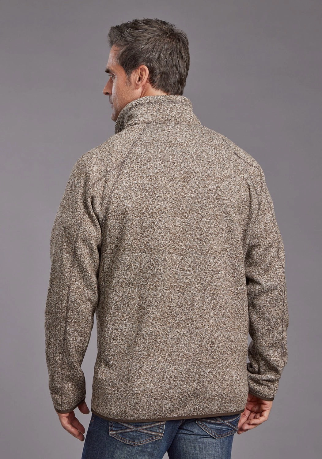 Stetson Mens Heather Herringbone Brown 100% Polyester Pullover Sweater Tailored Silhouette