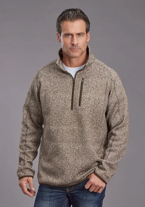 No Slip Shoulder Grip Durable Quality Stetson Mens Heather Herringbone Brown 100% Polyester Pullover Sweater