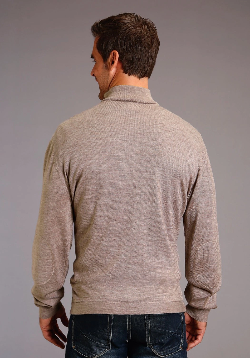 Stetson Mens Heathered Brown Wool Blend Zip Sweater Ergonomic Back Panel Subtle design