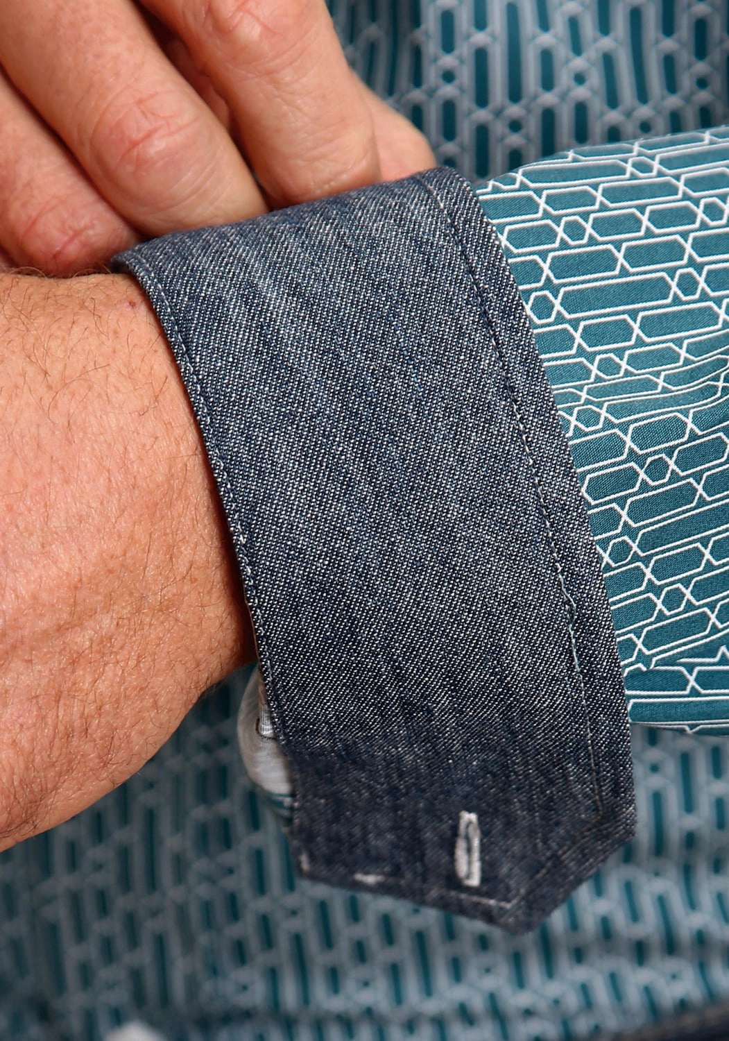 Stetson Mens Hex Key Print Green 100% Cotton L/S Shirt Odorless Binding Tape