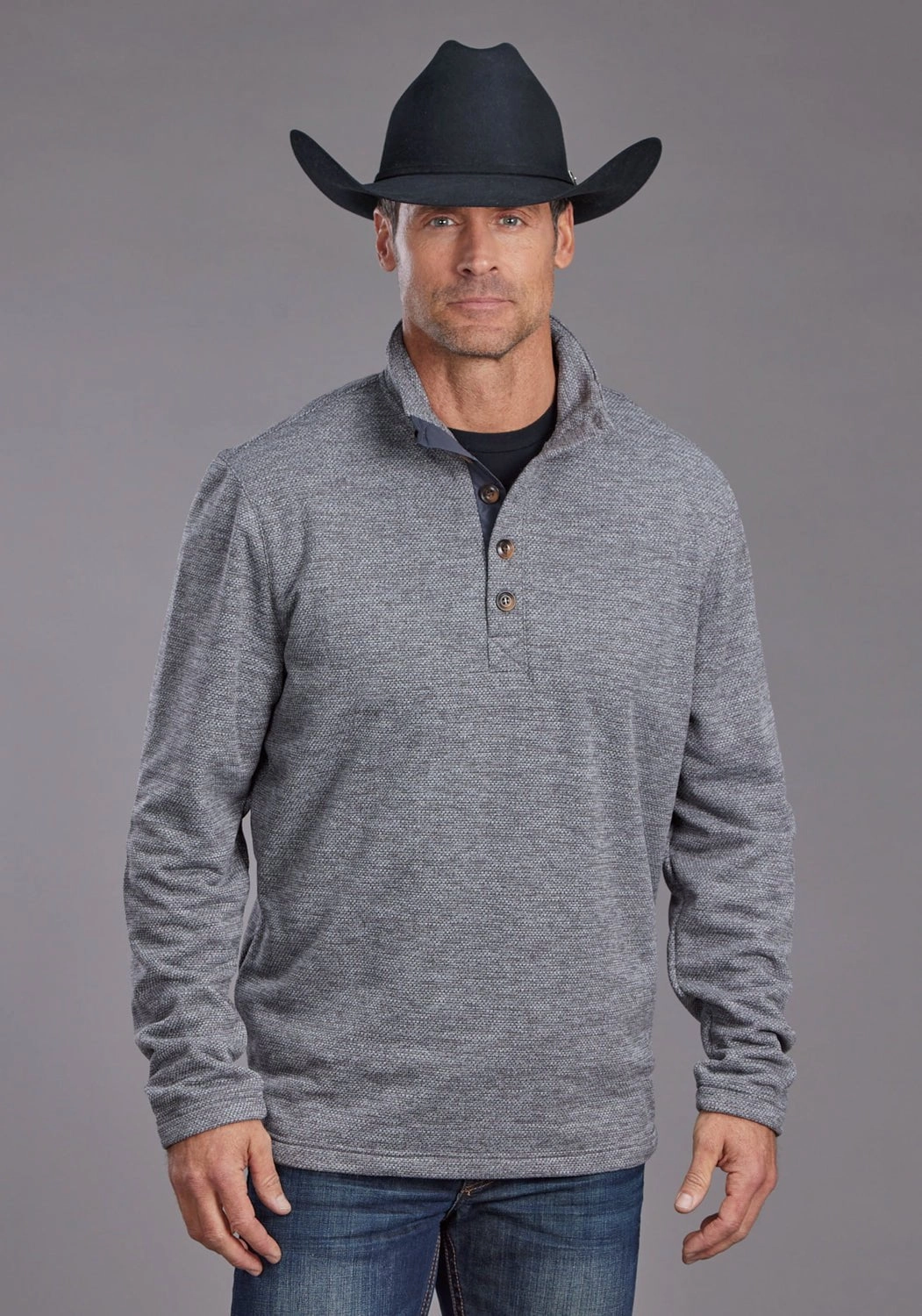 Two Tone Stitching Tailored Cut Stetson Mens Honeycomb Grey 100% Polyester Pullover Sweater