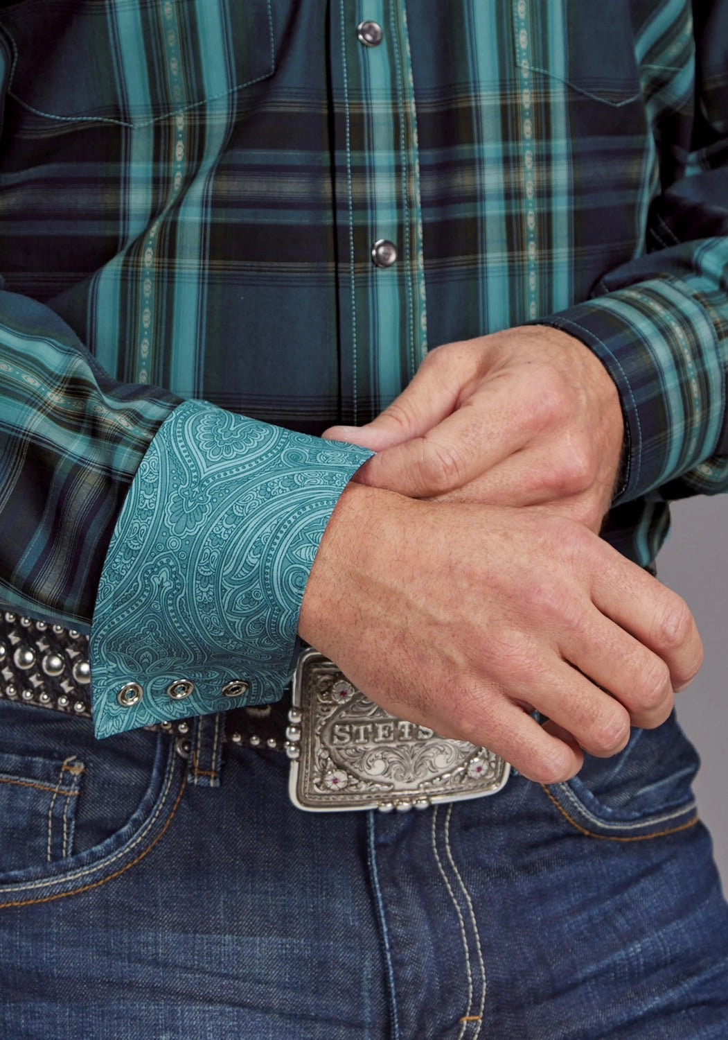 Stetson Mens Lake Dobby Blue 100% Cotton L/S Shirt Business Meeting