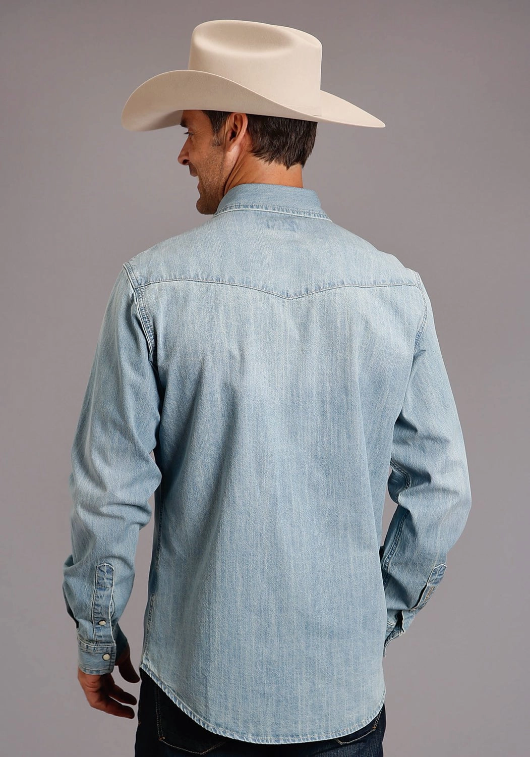 Loose style Reinforced Buttonholes Stetson Mens Light Blue 100% Cotton Snap L/S Shirt