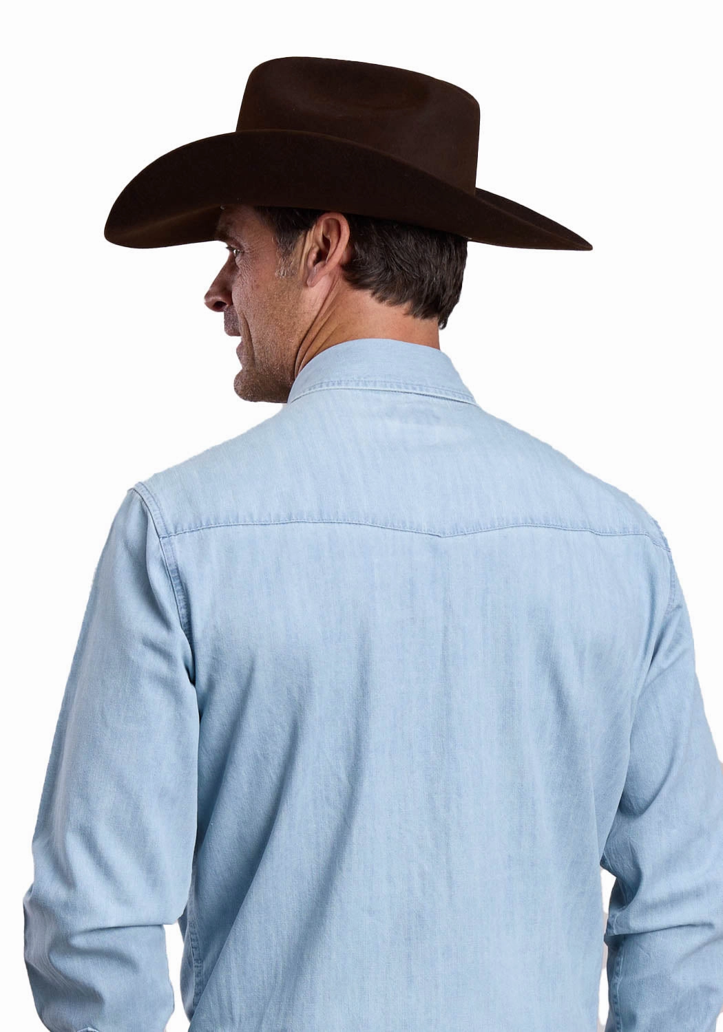 Stetson Mens Lightweight Chambray Blue 100% Cotton L/S Shirt Snag Resistant Fabric