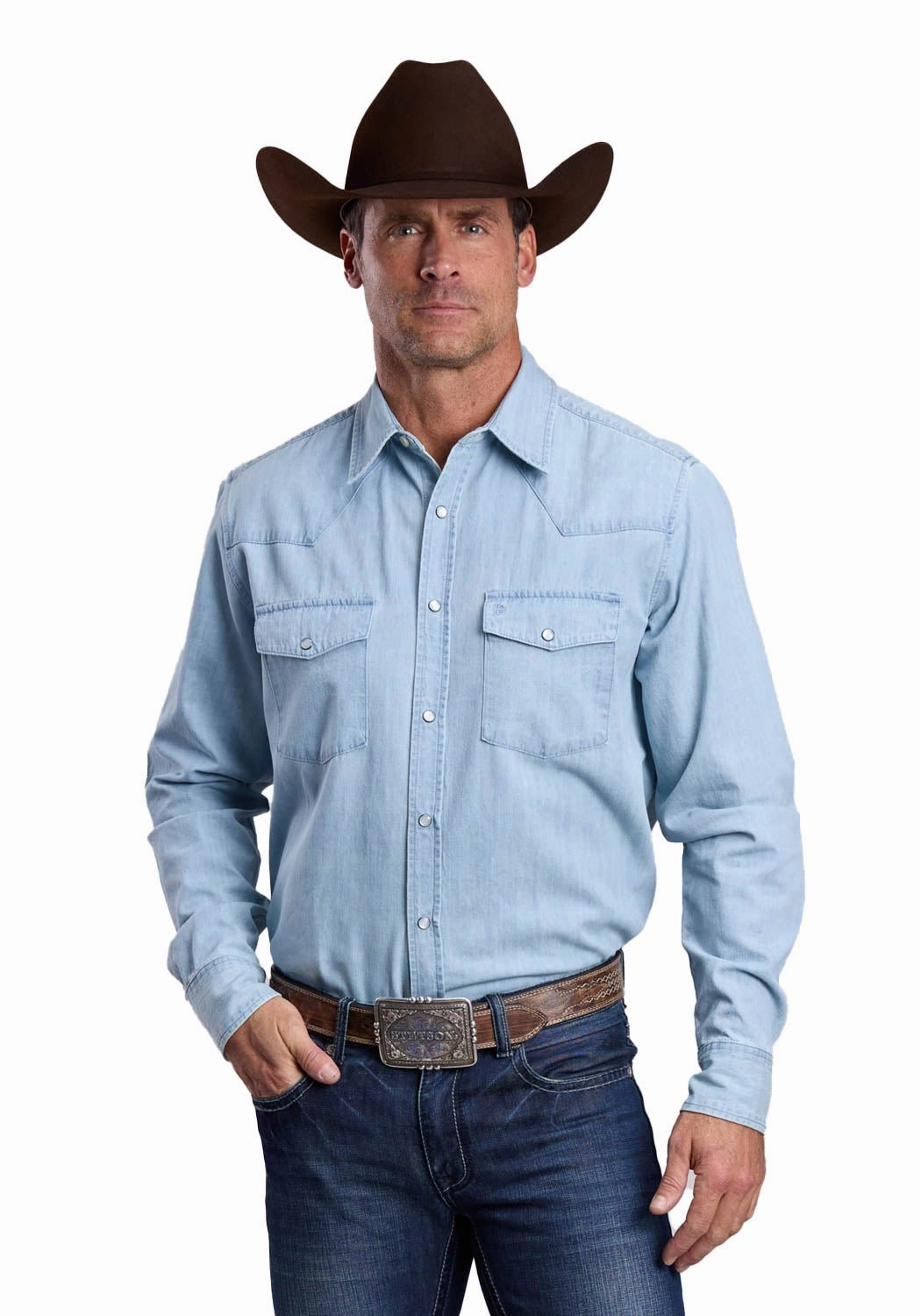 Low Maintenance Plus Size Fit Stetson Mens Lightweight Chambray Blue 100% Cotton L/S Shirt