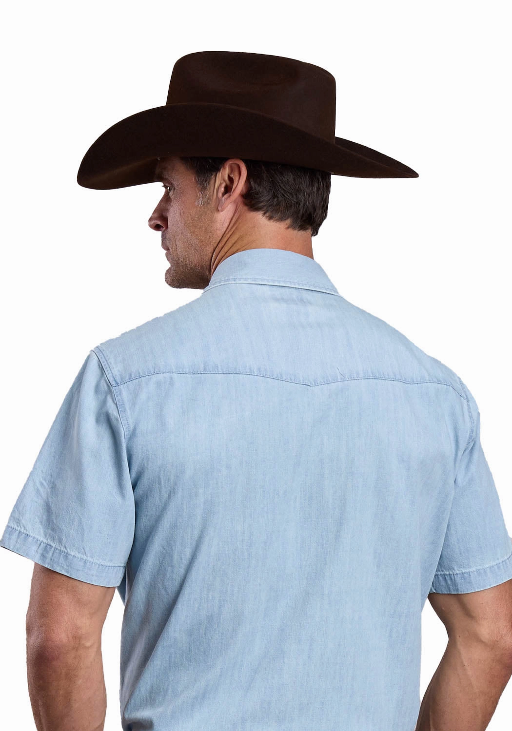 Stetson Mens Lightweight Chambray Blue 100% Cotton S/S Shirt Plaid Design Active Wear